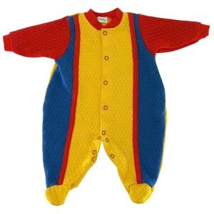 Vintage Health-tex Baby Quilted Footie Romper Primary Colorblock Small